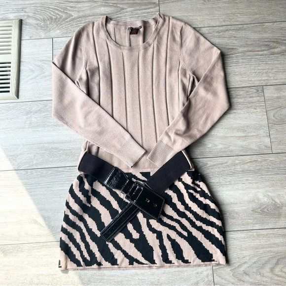 Alison Sheri Animal Print  Sweater Dress Removable Belt - Picture 4 of 16